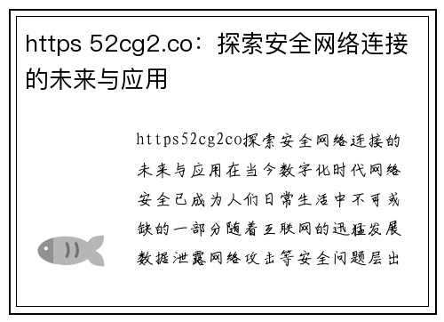 https 52cg2.co：探索安全网络连接的未来与应用