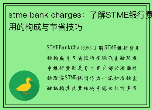 stme bank charges：了解STME银行费用的构成与节省技巧